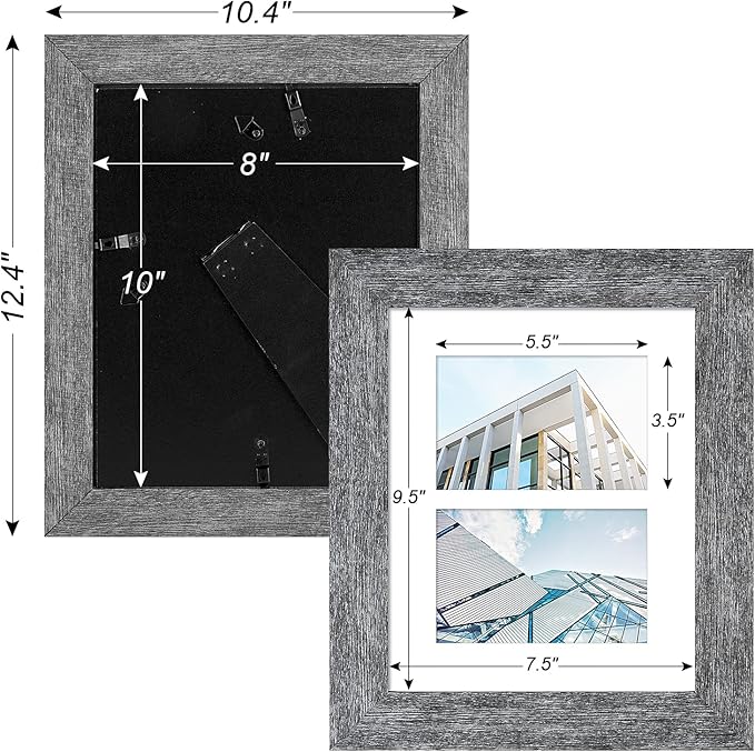 8x10 Picture Frame Display Double 4X6 Picture Frame Collage,Multi Photo Frame with Mat,Plexiglass,Wall or Tabletop Decor,Grey Wood Grain