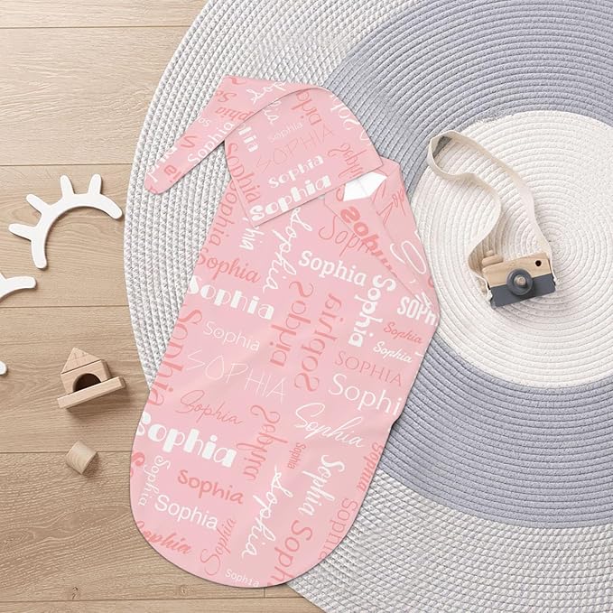 Swaddle Blanket with Hat Set Newborn Name Lettering Pink Receiving Soft Blankets Baby Swaddle Wrap Soft Sleep Sack for Baby Boys and Girls