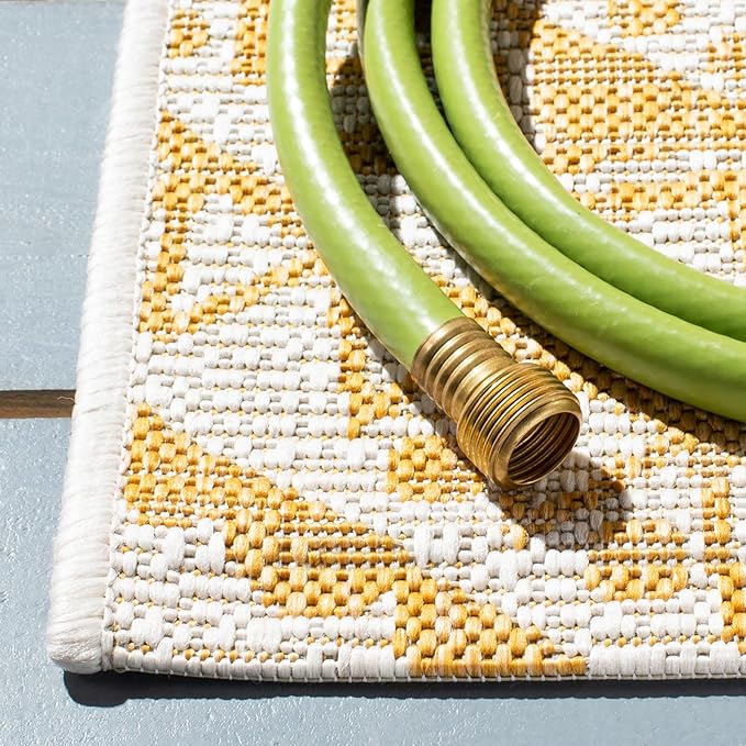 SAFAVIEH Courtyard Collection 2'7" x 5' Ivory/Gold CY8734 Indoor/ Outdoor Waterproof Easy Cleaning Patio Backyard Mudroom Area Rug