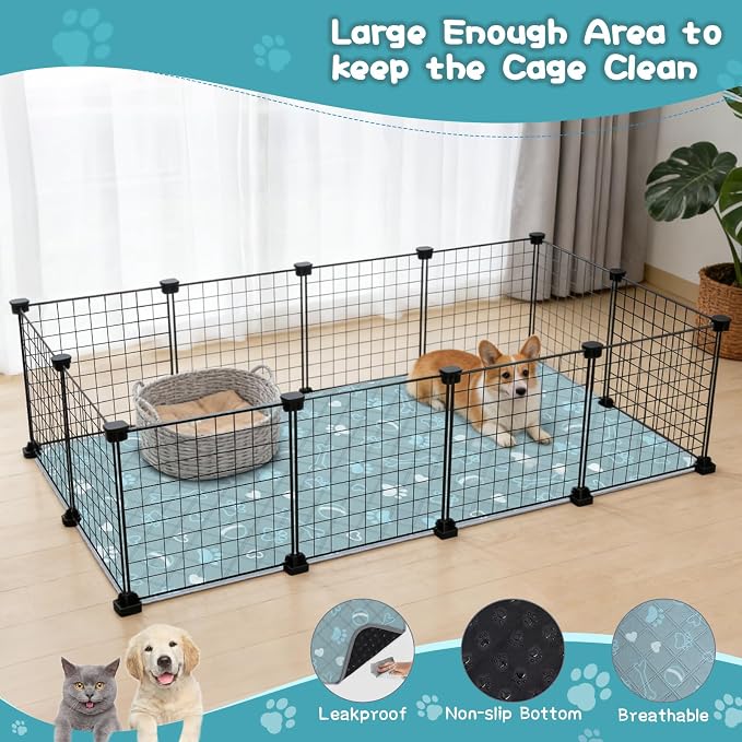 3 Packs Washable Guinea Pig Cage Liners with with Paw Print, Waterproof Guinea Pig Pee Pads Reusable Absorbent Bedding Anti Slip Mats for Small Animals Bunny Rabbit Hamster (Blue, 47 x 24in)