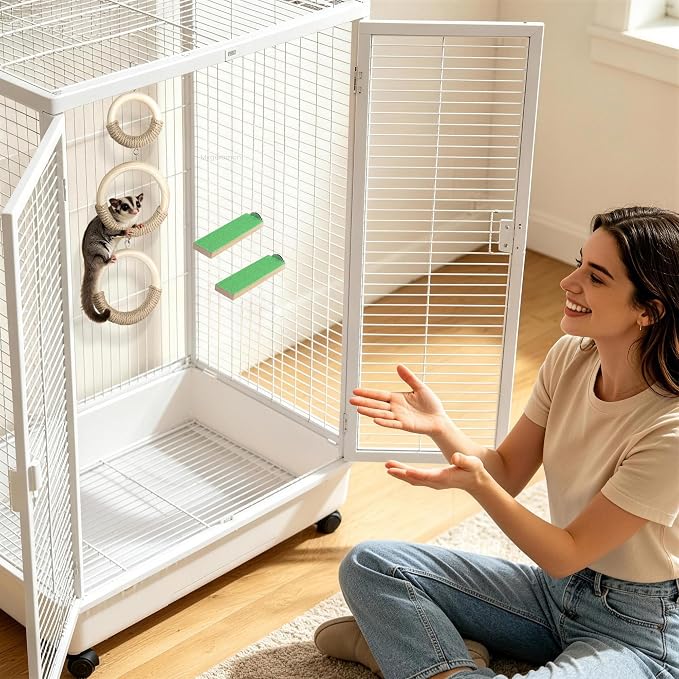 Mygeromon Sugar Glider Toys Climbing Ring Rat Cage Accessories | for Small Animal, Squirrel, Wood, Hanging, Enrichment Supplies