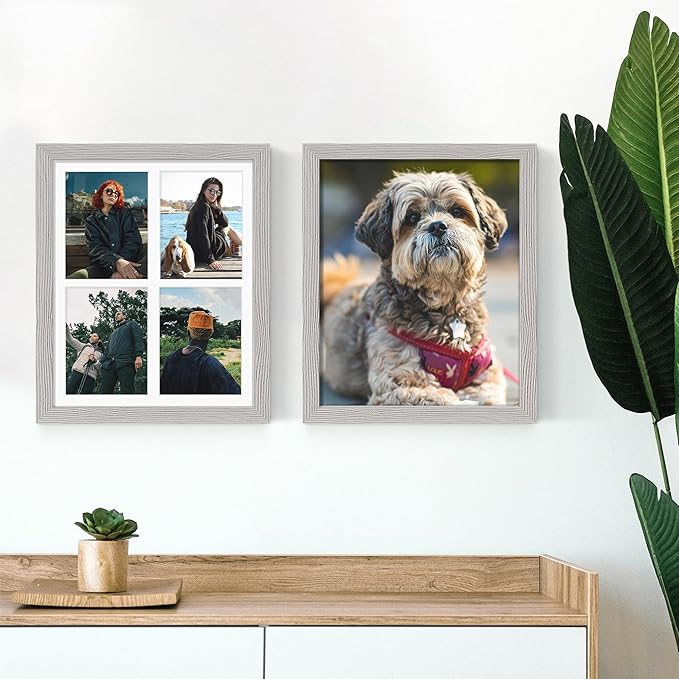 12x16 Picture Frame 5x7 Collage Picture Frame Displays Four 5x7 inch Photos or 12x16 (Without Mat) for Available Horizontal Wall Mounting Display and Vertical Grey