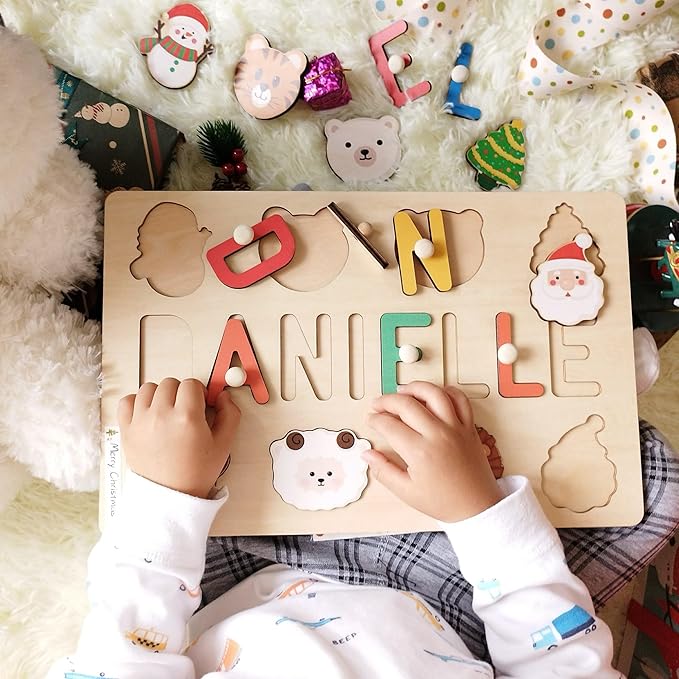 Personalized Name Puzzle with Gift Wrapping and Customizable Blessing - Custom Gift for Girl & Boy - Montessori Learning Toy for Toddlers Ages 1-3