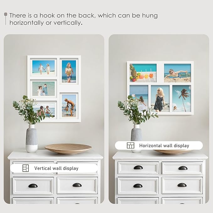 5x7 Picture Frame Collage Holds 5 Photos Made of High Definition Glass, Mat for Display 4x6 Picture Frame Collage Photo for Wall Decor White