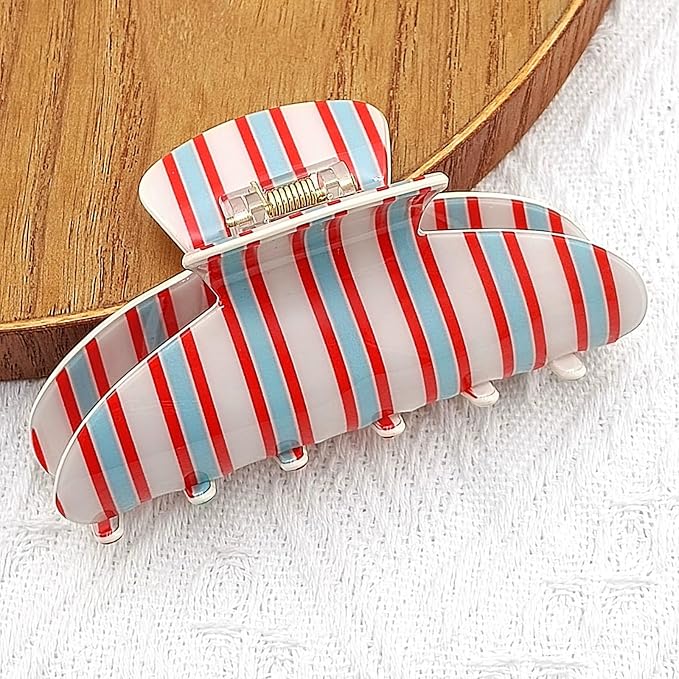 Red Blue White Stripe Hair Claw Clips Strong Hold Hair Clips Retro Jaw Clip | Funny Candy Color Lines Hair Barrettes Cute Stripes Hair Accessories Nonslip Grip Clips for Women Daily Holiday Party Styling