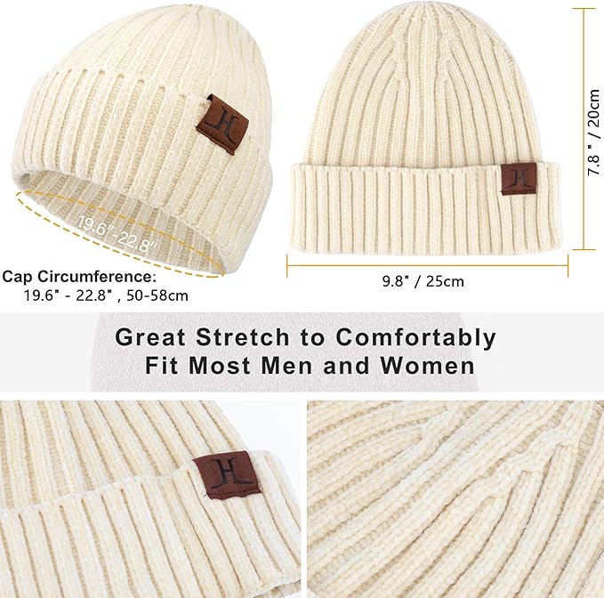 Womens Winter Knit Warm Hat Beanie Long Scarf Touch Screen Gloves Set Skull Caps Neck Scarves for Women