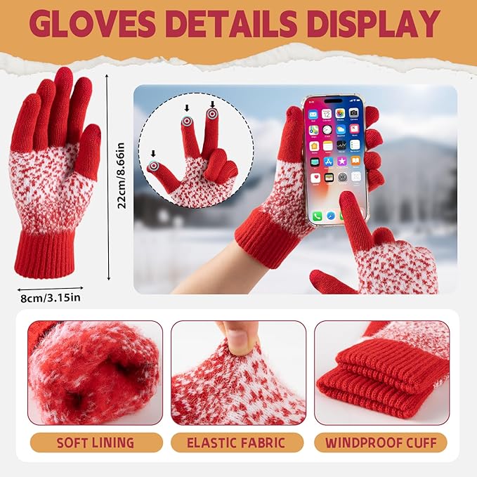 Womens Winter Beanie Hat Scarf Gloves Fuzzy Socks 4 In 1 Set Thermal Fleece Knitted Hat Warm Long Scarf Cold Weather