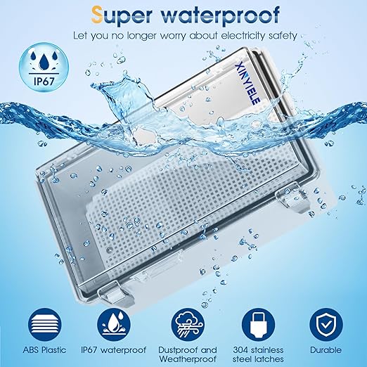 Waterproof Outdoor Project ABS Plastic Junction Box IP67 Weatherproof Dustproof Enclosure with Hinged Cover, Mounting Plate,Wall Brackets for Power Project (Clear,10.2"X6.3"X3.9")