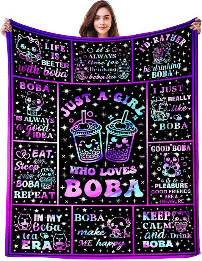 Bubble Tea Blanket Just A Girl Who Loves Boba Decor Stuff Plush Flannel Bedding CBubble Tea Gifts for Girls Women Kids Adults Room Decor 50"X40"