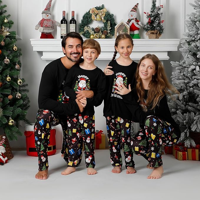 Family Christmas PJs Matching Sets, Cute Holiday Pajamas Printed Top and Pants, Xmas Jammies for Couples/Men/Women