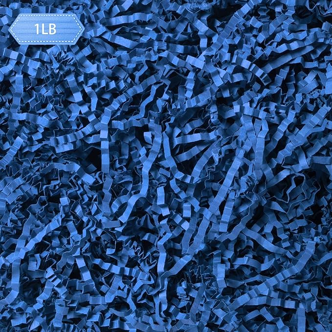 NEWMIAO 1 LB Dark Blue Crinkle Cut Paper Shred Filler for Gift Baskets Stuffing, Shredded Crinkle Paper for Gift Box Bag Basket Filler Decoration Christmas Wedding Birthday Bridesmaid Gift Wrapping