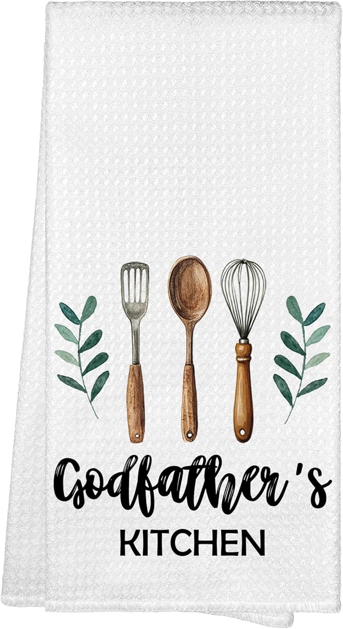 Godfather's Kitchen Towels, Godfather Christmas Birthday Gifts Hand Towels for Godfather from God Daughter, Rustic Farmhouse Decorative Tea Dish Towels for Room Father's Day Decor 16x24 in