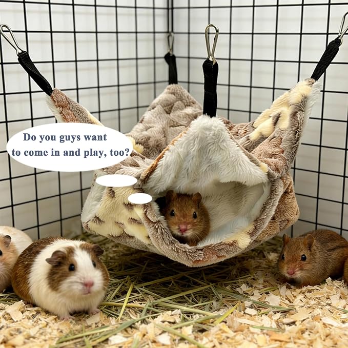 2 Pack Guinea Pig Hammock, Rat Hammock, Double Layer Bed | Cozy double-layer fleece hammock for rats, guinea pigs & more. Warm hideout, sturdy hooks, washable cage accessories.