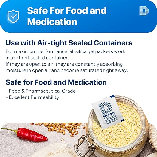 Dry & Dry 3 Gram [200 Packets] Silica Gel Packets Silica Gel Desiccants, Silica Gel Packs - Rechargeable (Food Safe) Silica Gel Packets, Silica Packets