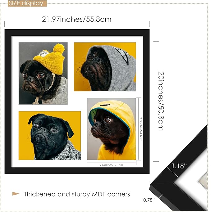 20x20 Collage Picture Frame 8x10 Picture Frame Collage Displays Four 8x10 inch Photos Available Horizontal Wall Mounting Display and Vertical Black