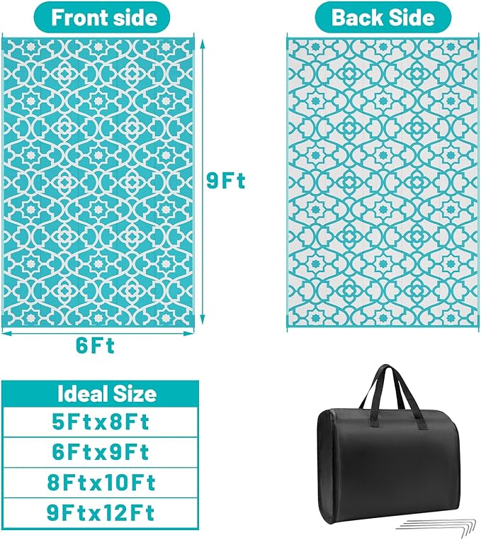 HEBE Outdoor Rug Waterproof 6x9, Plastic Straw Rug Camping Rug, Reversible Outdoor Patio Rugs RV Mat Clearance, Indoor Outside Floor Carpet for Porch,Deck,Camper,Balcony,Backyard