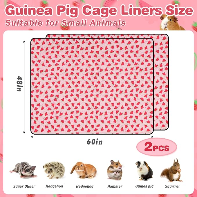 2 PCS Guinea Pig Cage Liner, Reusable Waterproof Guinea Pig Liner, Washable Small Animals Bedding, Super Absorbent Pet Pee Pads Guinea Pig Mats, Rabbit Mats for Cages (48 * 60 inch)