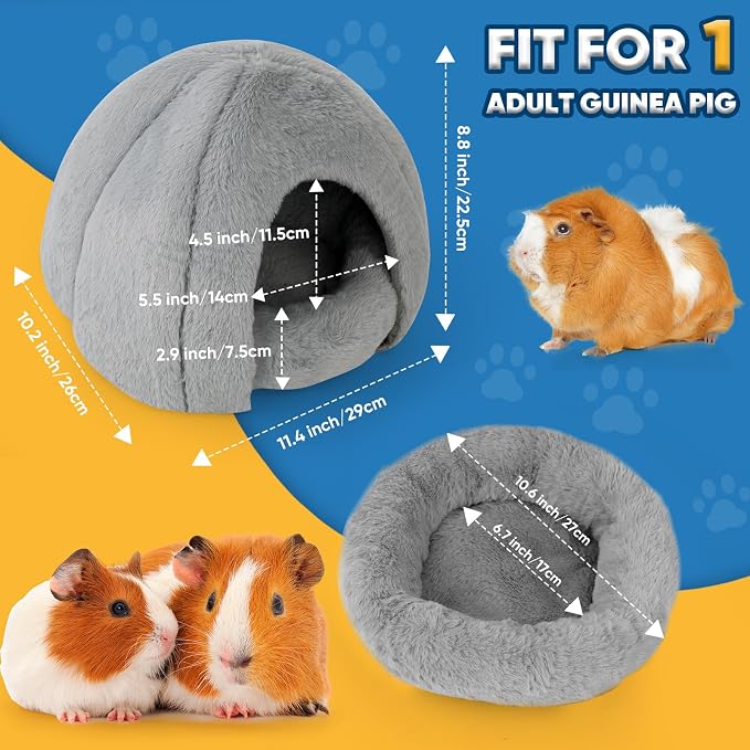 Guinea Pig Hideout - Fluffy Separable Small Pet Bed with Snap Fastener, Cuddler-Style Guinea Pig Bed with Round Shape Surrounds, Igloo Shape, Grey