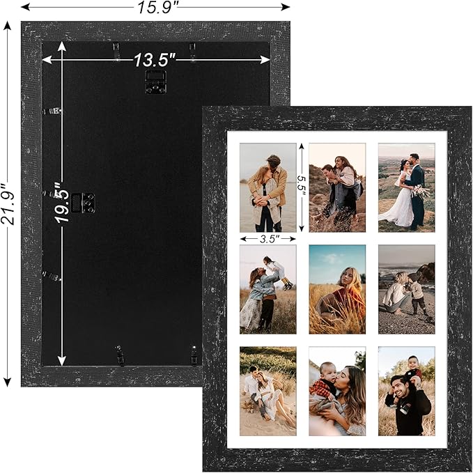 13.5x19.5 Picture Frame Display 9 opening 4X6 Picture Frame Collage,Multi Photo Frame with Mat,Plexiglass,Wall or Tabletop Decor,Black Wood Grain