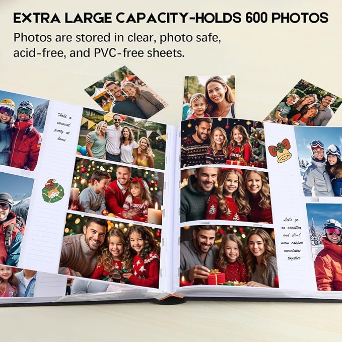Photo Album 4x6 600 Photos with Writing Space,4 x 6 Photo Book Linen Cover with Front Window, 4x6 Picture Album, 600 Photos Photo Album Book for Wedding Kids Travel Family Baby Pictures (Black)