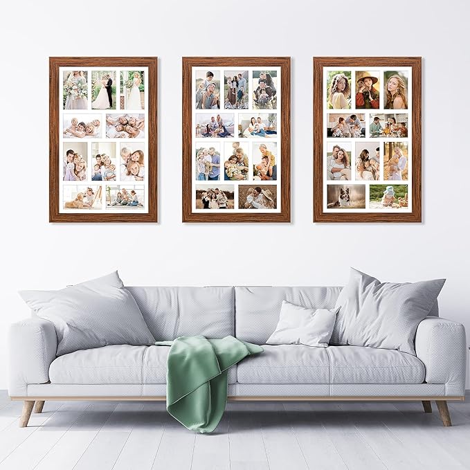 13x21 Picture Frame Display 10 opening 4X6 Picture Frame Collage,Multi Photo Frame with Mat,Plexiglass,Wall Mount Decor,Carbonized Brown Wood Grain