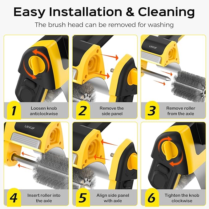Electric Grill Brush, Grill Cleaner with LED Light, with 800 RPM Motor, 304 Removable Stainless Steel Brush Head, Cordless & Type-C Rechargeable for BBQ, Heavy Duty Grill Cleaning Tool (Black Yellow)