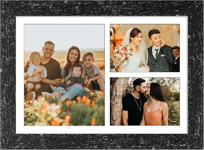 11x16 Picture Frame Display 3 opening Picture Frame 5x7 and 8x10 Collage,Multi Photo Frame with Mat,Plexiglass,Horizontal and Vertical Formats for Wall Decor,Black Wood Grain