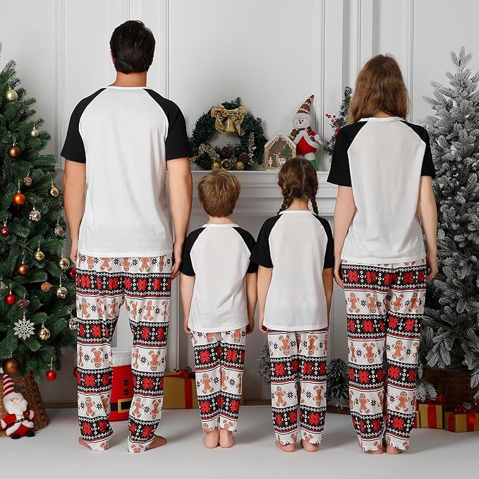 Christmas Pajamas for Family Matching Holiday PJ's Jammies Sets with Short Sleeve Tee and Pants Sleepwear Loungewear