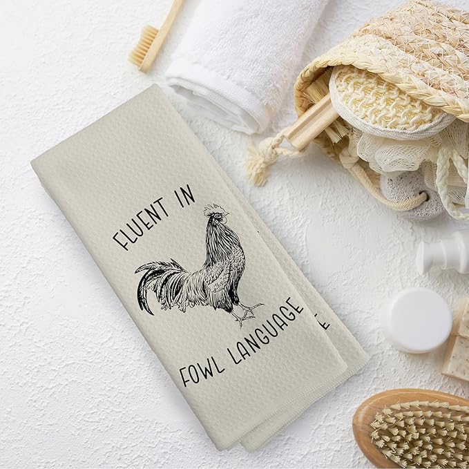 Chicken Kitchen Towels Funny Griege Dish Towel with Sayings 16x24 Inches, Chicken Lovers Gifts Decorative Absorbent Dishcloths Tea Towels for Kitchen Bathroom Decor, Humorous Gifts for Women