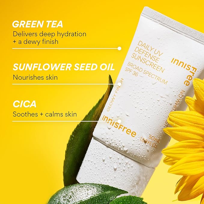 Innisfree Daily UV Defense SPF 36 Korean Face Sunscreen, Invisible Finish, Broad Spectrum, No White Cast, Lightweight, Hydrating, Available in Gift Sets
