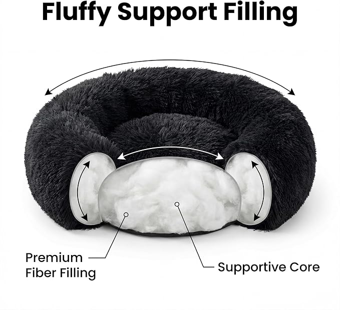 Tiny Dog Bed for Extra Small Dogs for Chihuahua Pomeranian Toy Poodle | 15 Inch Washable Puppy Bed,Soft Faux Fur Calming Donut Bed,Black