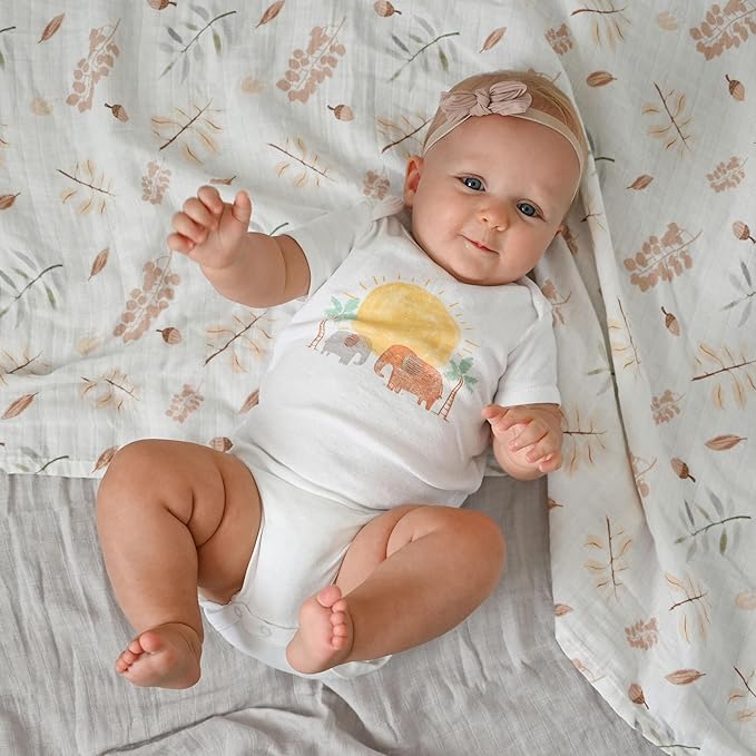 Muslin Swaddle Blankets for Boys & Girls, 4 Pack Receiving Baby Blanket for Newborns, Large 47 x 47 Inches, Soft Breathable Baby Swaddles, Acorn & Earthy Colors