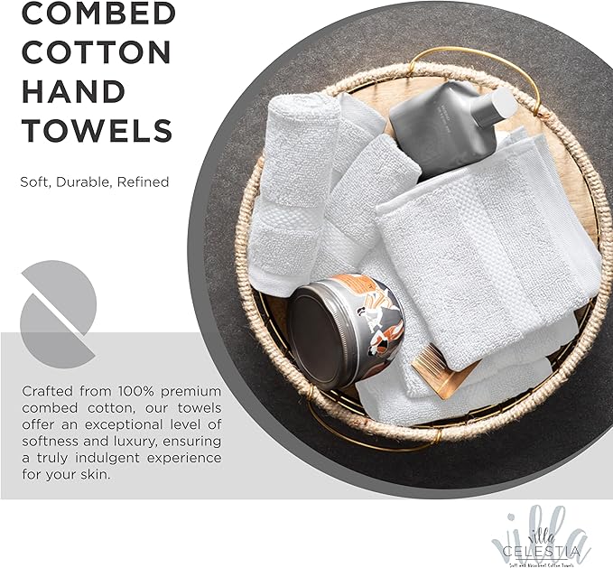 100% Cotton Hand Towel Set of 4, (16 x 28 inches) Sustainable, Soft, Highly Absorbent, Quick Drying, Combed Cotton Hand Towels Pack of 4 Ideal for Hotels, Spa, Bathroom, Dorm, White