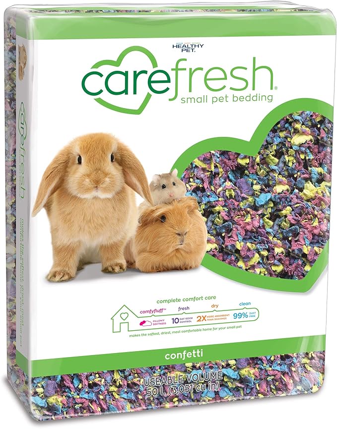 Carefresh Confetti Small Pet Bedding, 99% Dust-Free Natural Paper with Superior 10 Day Odor Control & Absorption for Guinea Pigs, Hamsters, 50L, (Pack May Vary) (L0410) | 2X more absorbent, 99% dust free, odor control, Biodegradable and compostable, Fo...