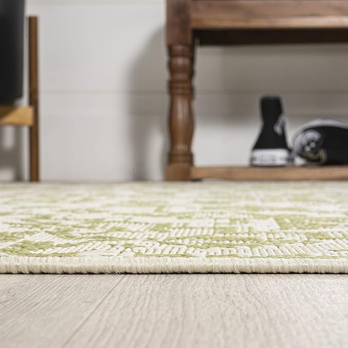 JONATHAN Y Boho Medallion Indoor Outdoor Runner Rug 2X10 Cream/Green, Estrella Textured Weave for Backyard, Patio, Porch, Easy-Cleaning, High Traffic, Pet-Friendly, Non-Shedding (SMB105E-210)