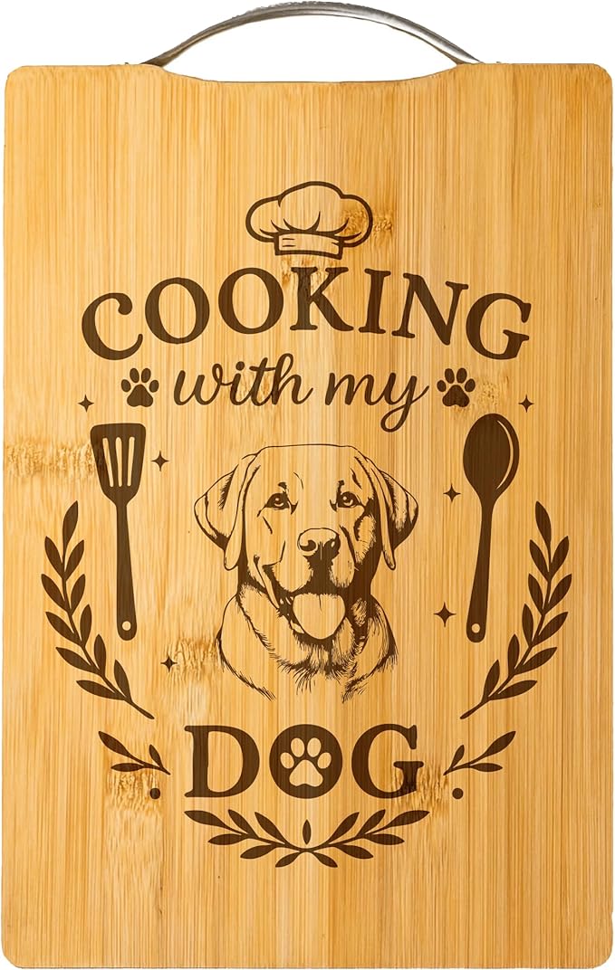 Cooking with My Dog – Engraved Bamboo Cutting Board, Gift for Dog Lovers, Handmade Kitchen Decor, Unique Personalized Dog Gift (Labrador Retriever)