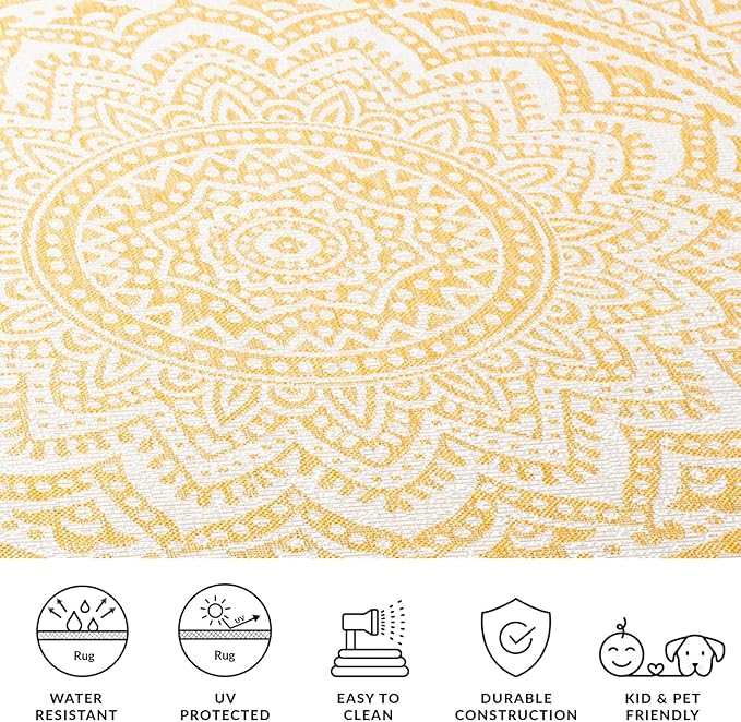 SAFAVIEH Washable Rug Outdoor Courtyard Collection - 2'3" x 8' Runner, Ivory & Gold, Non-Shedding & Easy Cleaning, Ideal for Patio, Entryway, Mudroom, Hallway, Kitchen (CY8734-56012)