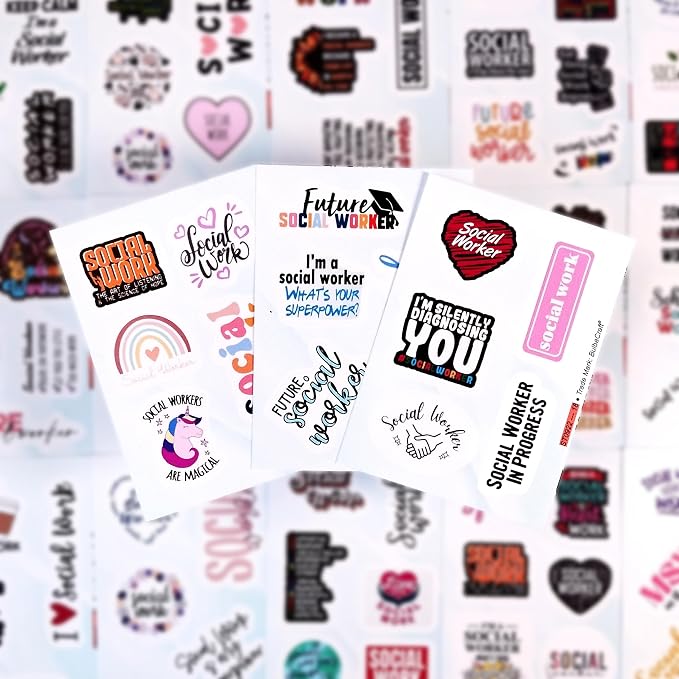 Funny Social Worker Stickers for Water Bottles - Waterproof Vinyl Social Work Decals, Gifts for Women & Men