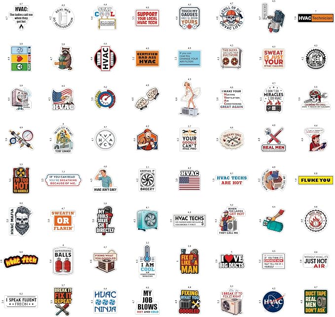 100Pcs HVAC Stickers Hard Hat, Water Bottle, Laptop – HVAC Toolbox Decals – Air Conditioning Stickers - Funny Hard Hat Decals - Gifts for Men & Women