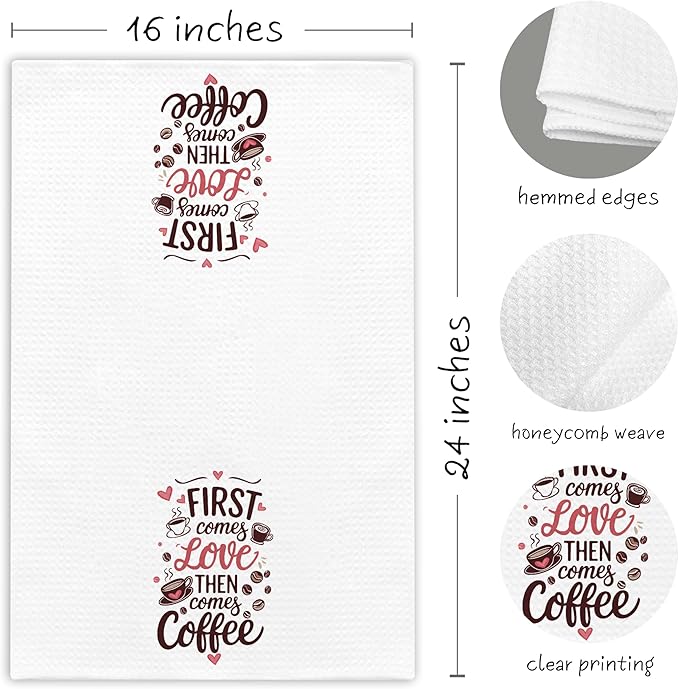 Funny Gifts for Mr&Mrs, Newlyweds, Couple, etc. - Kitchen Towel 16"x24" Hand Towel - First Comes Love Then Comes Coffee - Funny Wedding Gifts.(041)