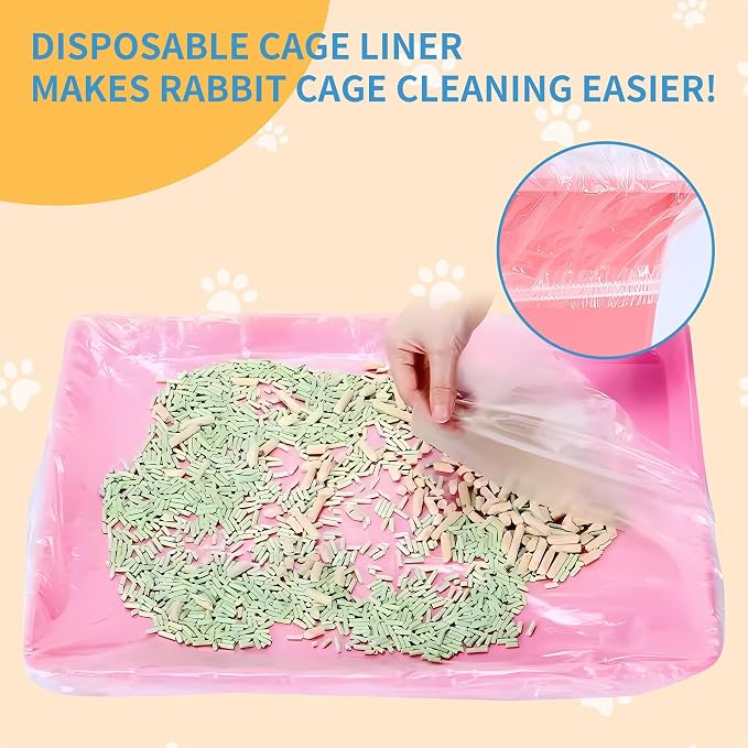 Disposable Cage Liner Bags (50-Pack) – 26'' X 18'' Clear Plastic Rabbit Cage Liners, Leak-Proof Toilet Film for Bunny, Guinea Pig, Hamster, Hedgehog & Small Animals – Universal Crate Tray Covers for