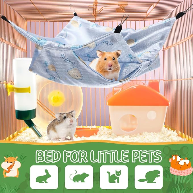 Nuogo 4 Pcs Guinea Pig Rat Hammock for Cage, Pale Color, Summer | Ferret Hanging Hammock, Double Sided, Guinea Pig Accessories for Small Animals, Squirrel, Chinchilla, Parrot, Sugar Glider