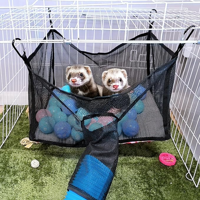 kathson Ferret Ball Pit Hammock for Cage Hanging Bed Playpen Toy Box | Ferret Hammock Compatible with Tunnel System,Guinea Pig Hammocks Hideout Enrichment Toy for Hamster Chinchilla Rat