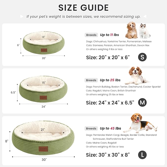 Love's cabin Round Donut Cat and Dog Cushion Bed, 24in Pet Bed for Small or Medium Dogs, Anti-Slip & Water-Resistant Bottom, Soft Durable Fabric Pet Beds, Washable Calming Cat Bed Olive Green