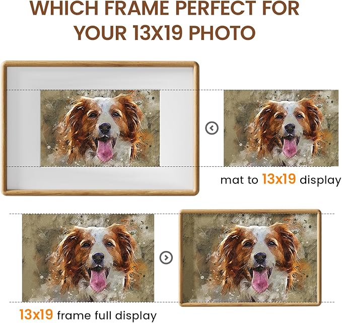 13x19 Picture Frame Natural Oak Wood From California-USA with Real Tempered Glass, Handcrafted 13 x 19 Diploma Frame Matted to 9x12 Photo,Certificate,Degree,Graduation Picture Display Wall Decoration