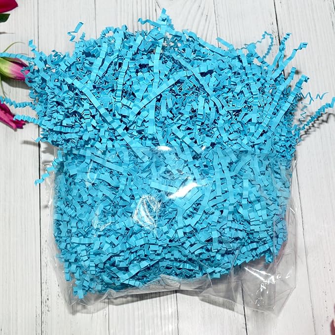 2 LB Lake Blue Crinkle Cut Paper Shred Filler Great for Gift Wrapping, Lake Blue Basket Fillers, Birthday, Gift Wrapping, Anniversary, Halloween Thanksgiving Christmas Party Decor Filling Supplies