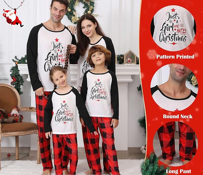 Family Christmas PJs Matching Sets, Cute Holiday Pajamas Printed Top and Pants, Xmas Jammies for Couples/Men/Women