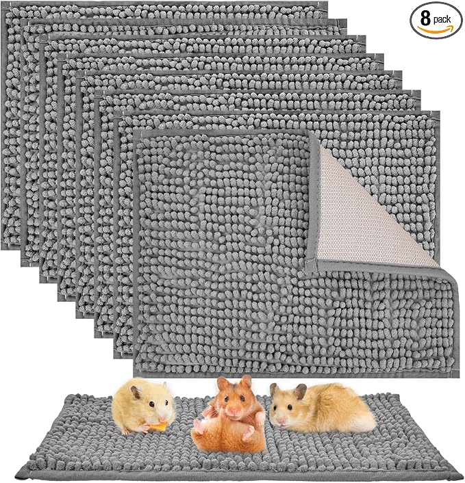 8 Pcs Guinea Pig Liner Washable Rabbit Cage Liner 16x12 Inch Guinea Pig Fleece Mats Reusable Bedding Pee Pads for Small Animals, Bunny (Grey)