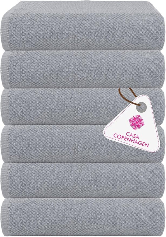 CASA COPENHAGEN Popcorn Textured 6 Pieces Small Bath Towel Set - Grey Voilet, 24" x 48", 550 GSM 6 Bath Towel Rough & Tough Use Cotton Towels Gift Set for Bathroom