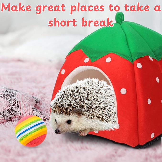 Hedgehog Hideout Small Animal Bed Nest, Hedgehog Hideout With Ball, Guinea Pig Bed Nest Cave Small Animals Warm House Cage Supplies Hedgehogs Accessories Hamster Cage Accessories (Red, 10*10*9 in)